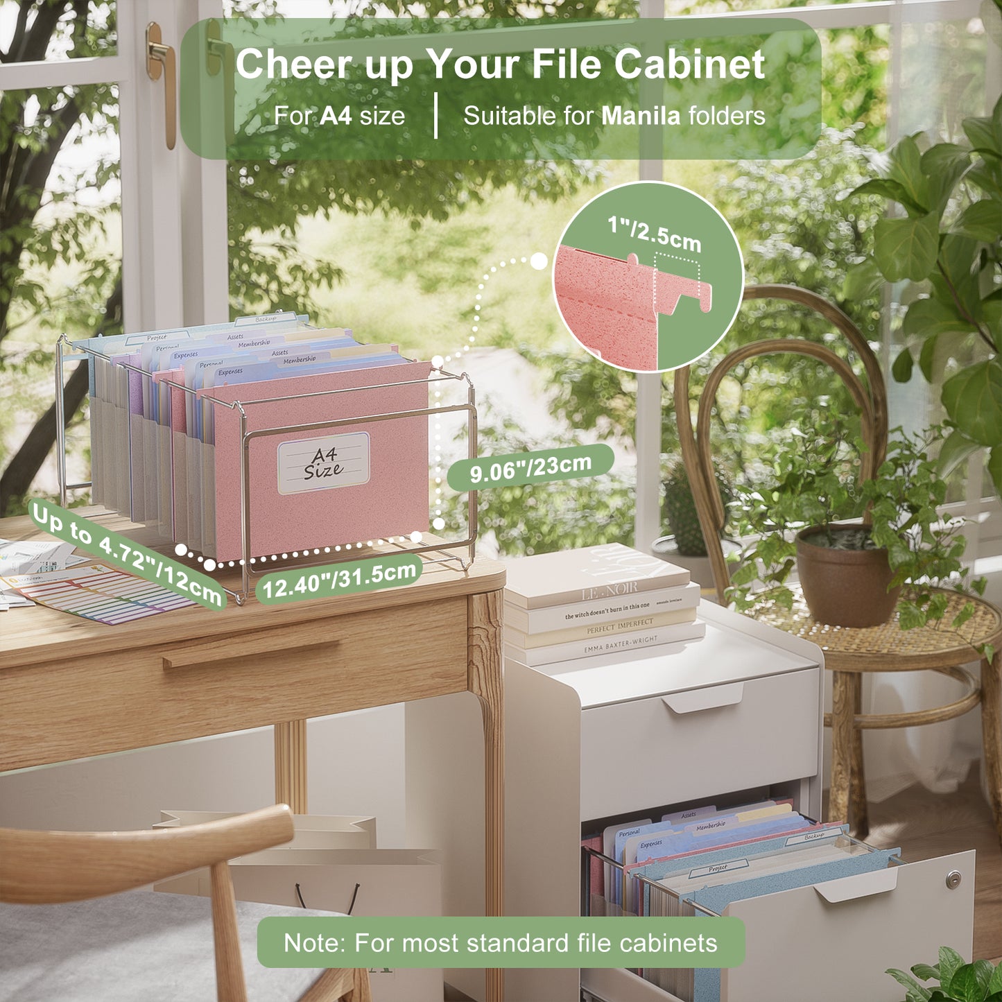 Extra Capacity Hanging File Folders, 3.15" Reinforced Wheat Straw Expanding Hanging Folder Letter Size, Heavy Duty for Filing Cabinets, File Organizer for Office & Home-3 Packs