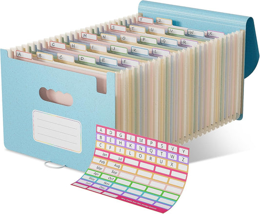 Dokumentenmappe A4 26 Fächer, Weizenstroh Fächermappe Sortiermappe Bunte Datei Ordner Organizer, Akkordeon Aktenmappe Ordnungsmappe, BPA-frei, Zurück zur Natur, Gesundes Leben-Himmelblau