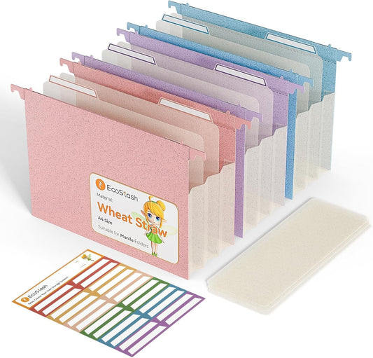 3 Pack A4 Accordion Suspension Files, 12 cm Expanding Heavy Duty Wheat Straw Material with Retractable Hooks, High Capacity Hanging Organiser with Tabs and Inserts for Filing Cabinets