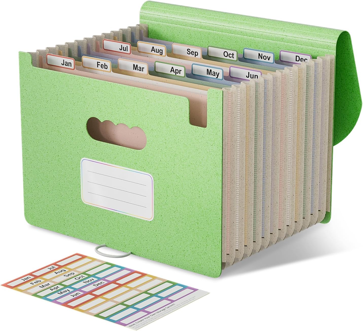 Accordion File Organiser, 12 Pockets Wheat Straw Expanding File Folders, Monthly Filling Document Organiser, BPA Free, Return to Nature, Healthy Living, A4/Letter Size - Mint Green