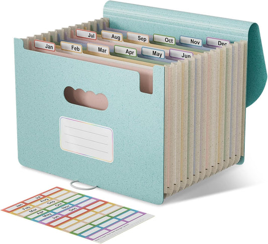 Carpeta Clasificadora Acordeón, 12 Bolsillos Archivador A4 de Paja de Trigo, Clasificador Documentos Expandibles, Libre de BPA, Regreso a la Naturaleza, Vida Saludable - Azul Cielo